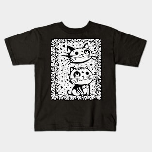 Beautiful Black and White Cat Illustration - Modern Art Kids T-Shirt